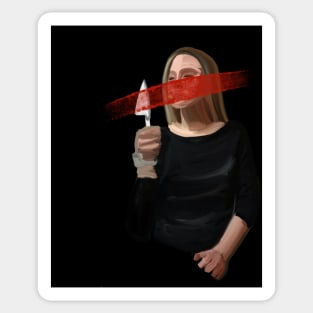 A woman with a knife Sticker